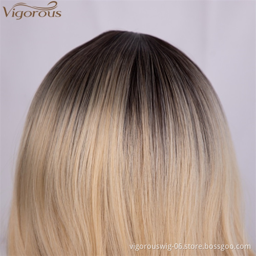 Vigorous Long Wavy Wig For Black Women Ombre Blonde Middle Part Wigs Heat Resistant Synthetic Wigs Wholesale Price